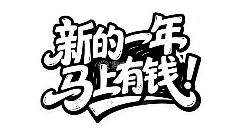 高清大图下载【趣麦麦图】黑白萌趣：新的一年马上有钱艺术字