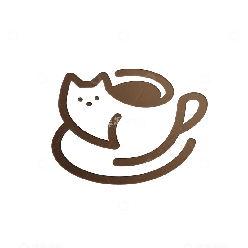棕白简约：猫咪咖啡杯品牌标识