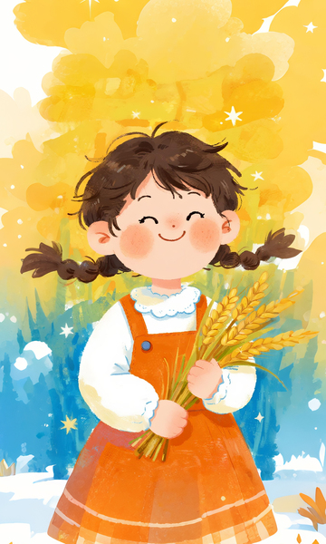 秋日童趣插画小麦女孩