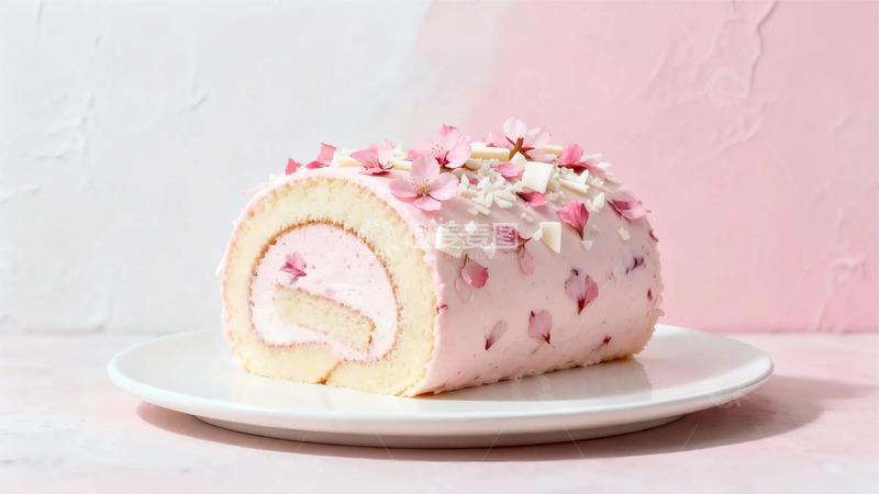 高清大图下载【趣麦麦图】粉红樱花蛋糕卷美食摄影