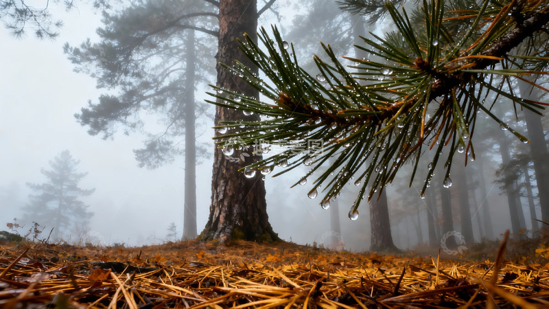 高清大图下载【趣麦麦图】雾森松枝秋意浓