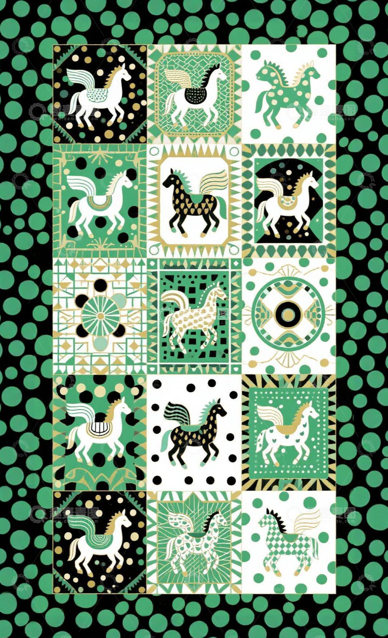 高清大图下载【趣麦麦图】几何风格骏马图案设计素材