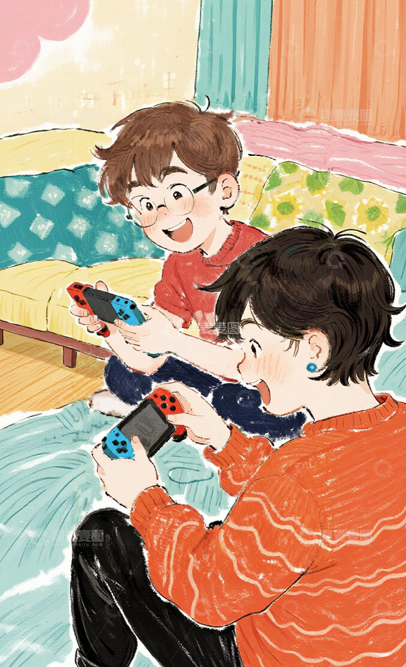 高清大图下载【趣麦麦图】欢乐少年游戏插画