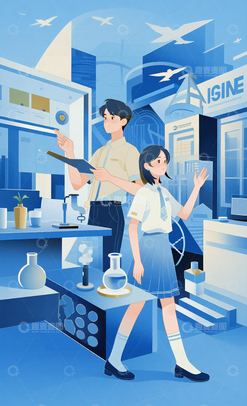 实验室学习场景插画