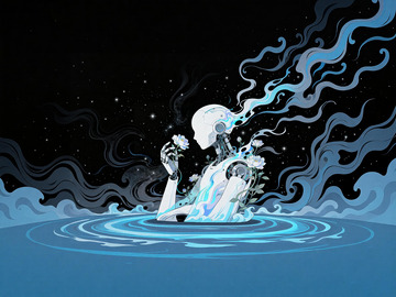 梦幻水波纹人物插画