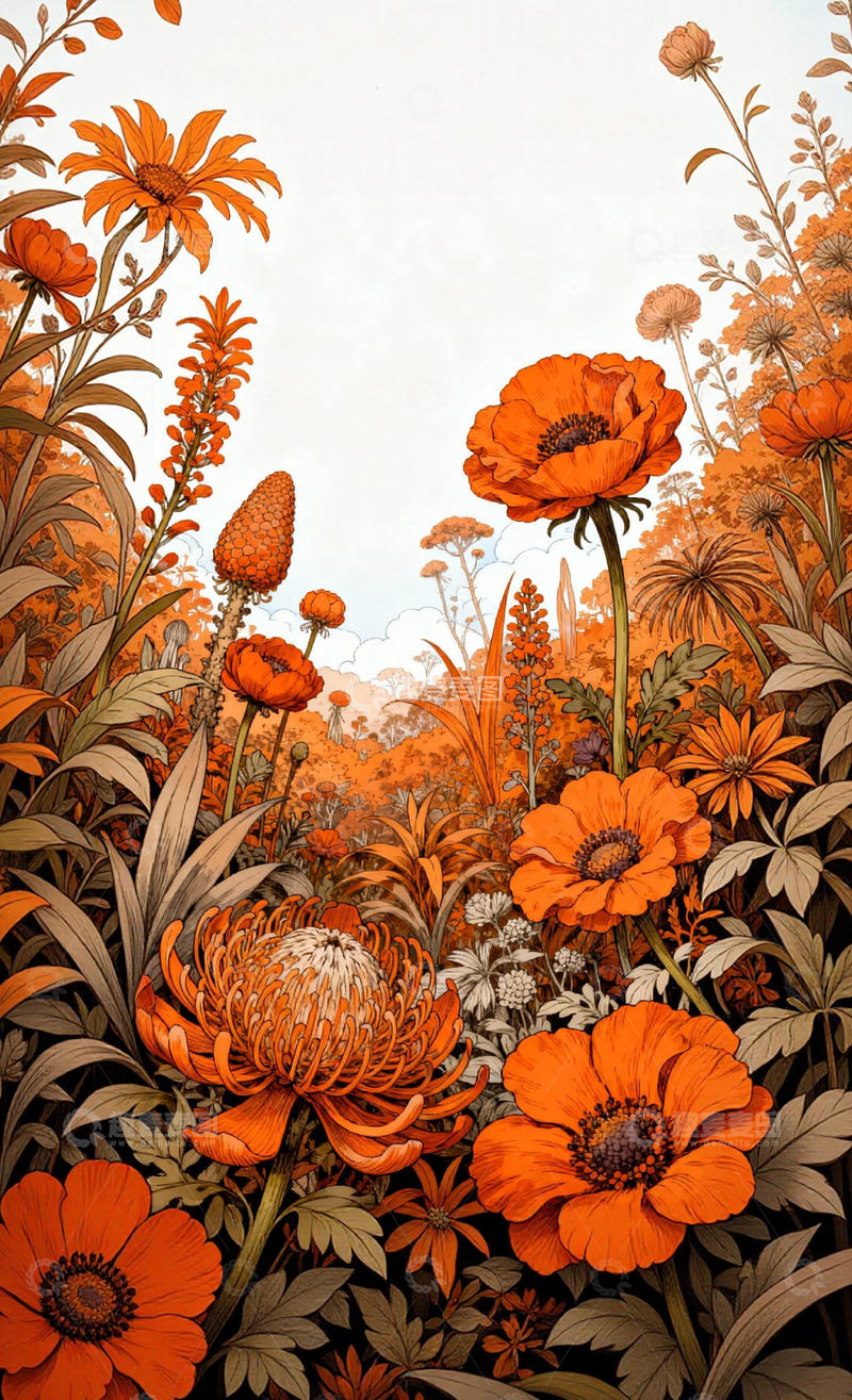 高清大图下载【趣麦麦图】插画风格花卉风景装饰画
