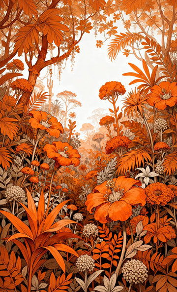 插画风格热带雨林花卉景观
