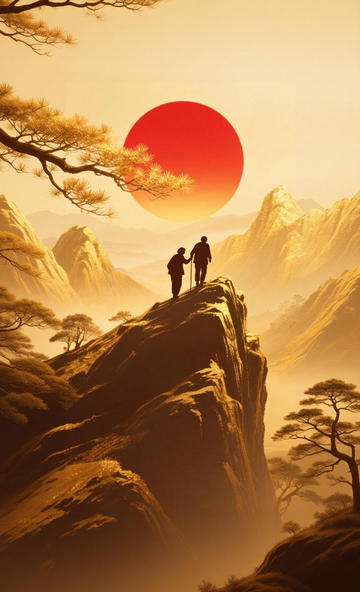 山水情夕阳剪影