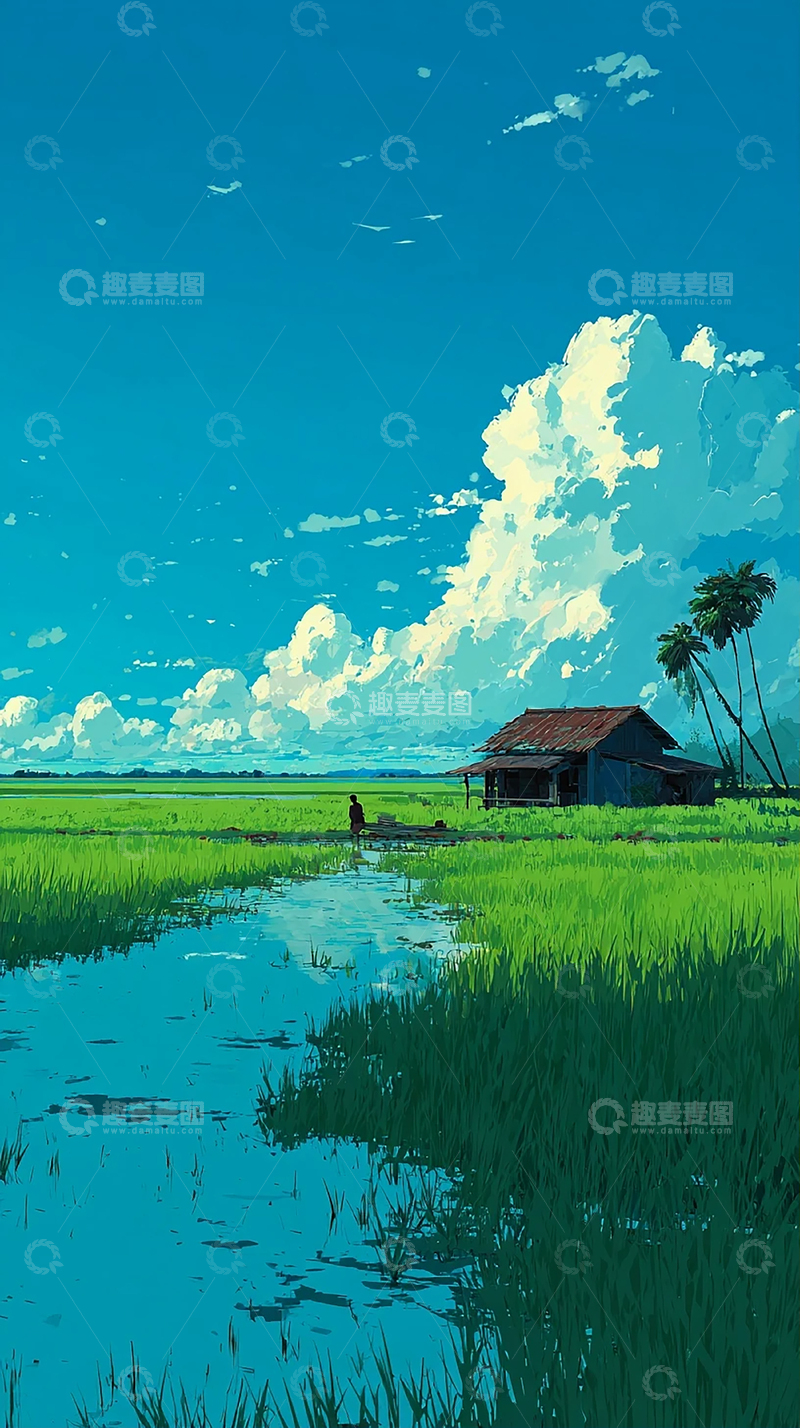 高清大图下载【趣麦麦图】宁静的乡村稻田风光