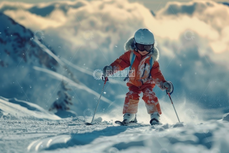 高清大图下载【趣麦麦图】冬季滑雪的小孩