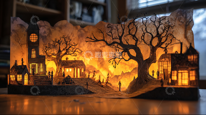 高清大图下载【趣麦麦图】魔幻纸艺灯光场景 