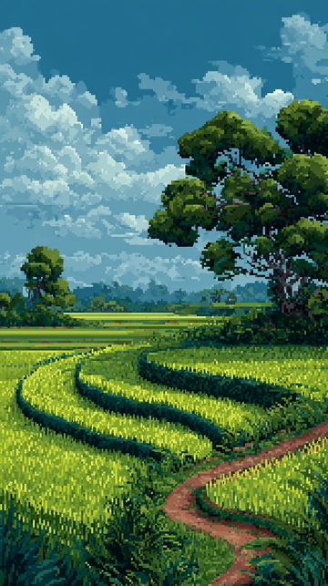 田园风光的翠绿梯田