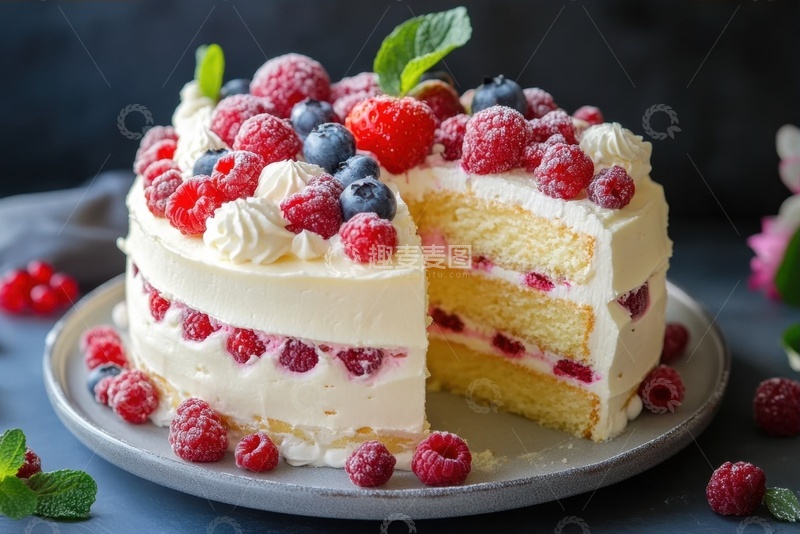 高清大图下载【趣麦麦图】美味的蓝莓水果蛋糕