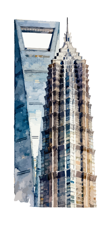 水彩画上海环球金融中心