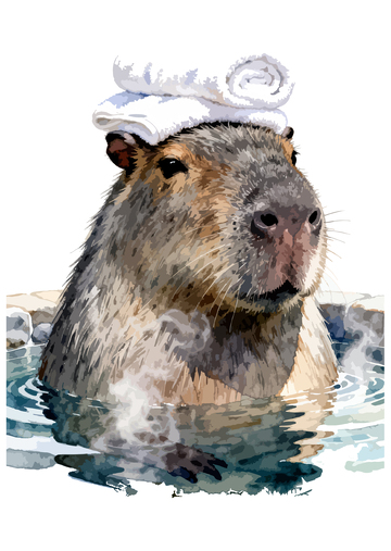 水彩绘啮齿动物在水中插画