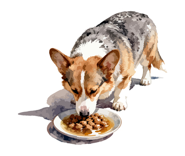 柯基犬进食插画