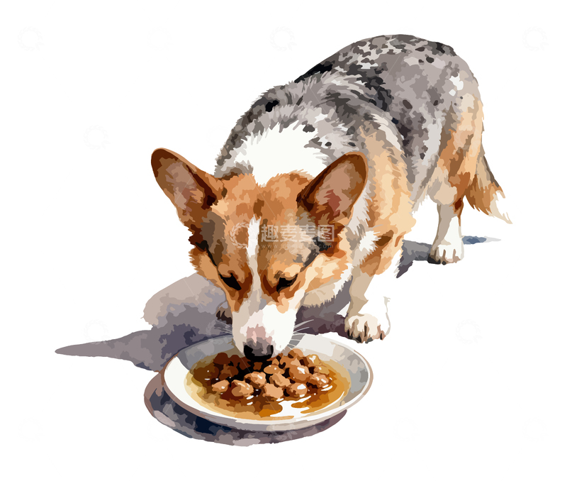 源文件下载【趣麦麦图】柯基犬进食插画
