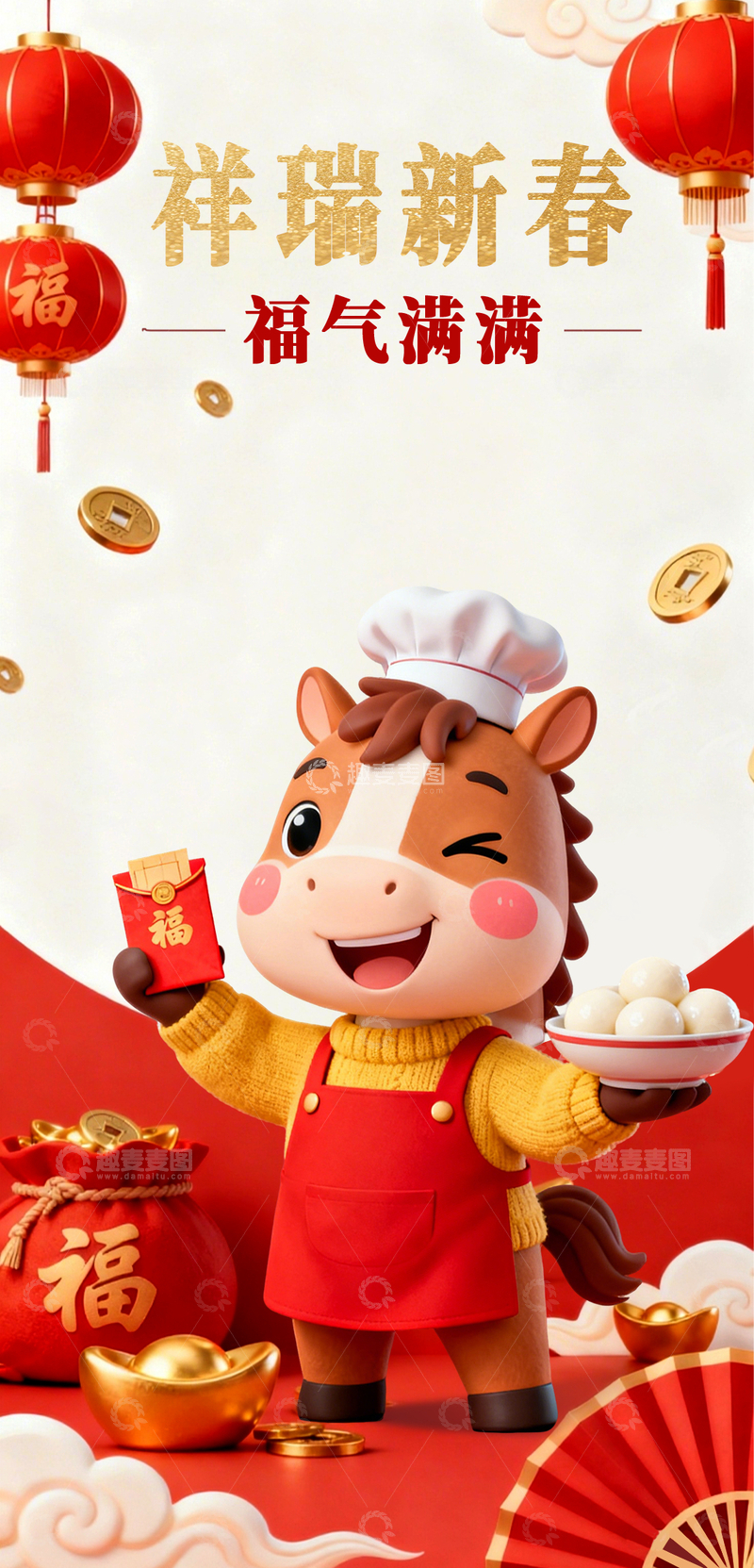 源文件下载【趣麦麦图】红色喜庆卡通小马灯笼中国风马年海报2