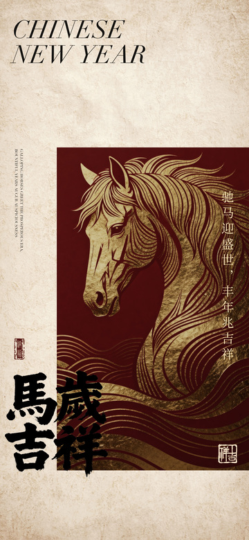 马年吉祥水墨画设计素材