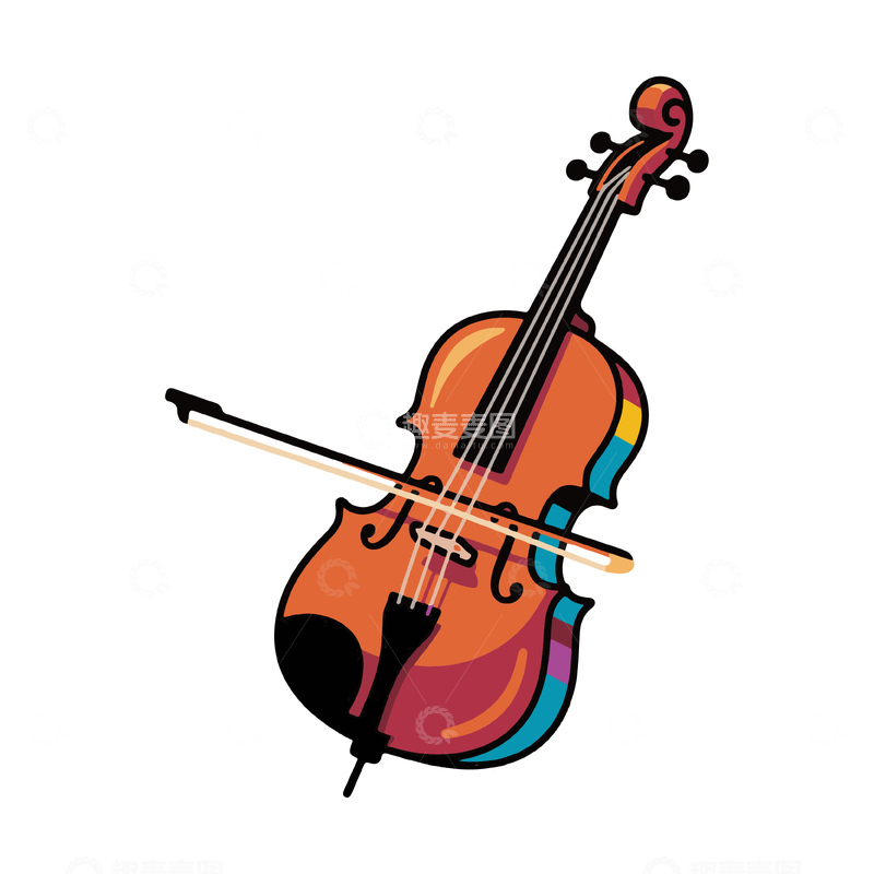 源文件下载【趣麦麦图】彩绘小提琴艺术插画