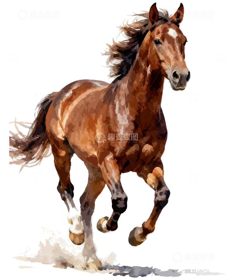 源文件下载【趣麦麦图】骏马奔腾水彩画