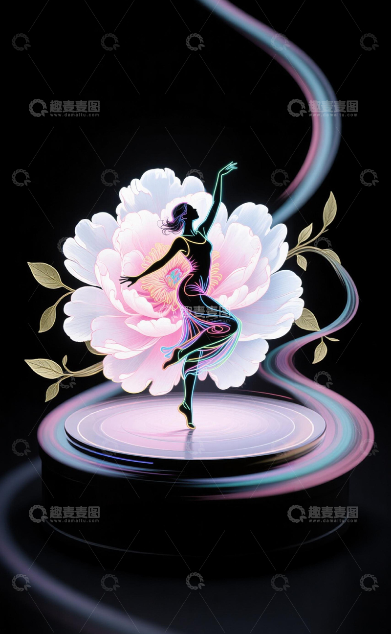 高清大图下载【趣麦麦图】梦幻舞女与花朵装饰摆件