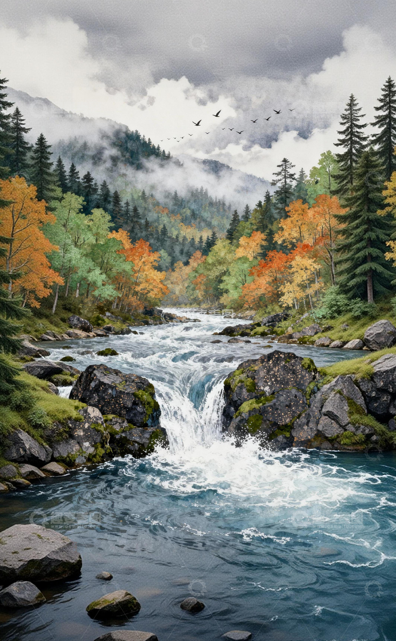 高清大图下载【趣麦麦图】-山水风景画森林溪流