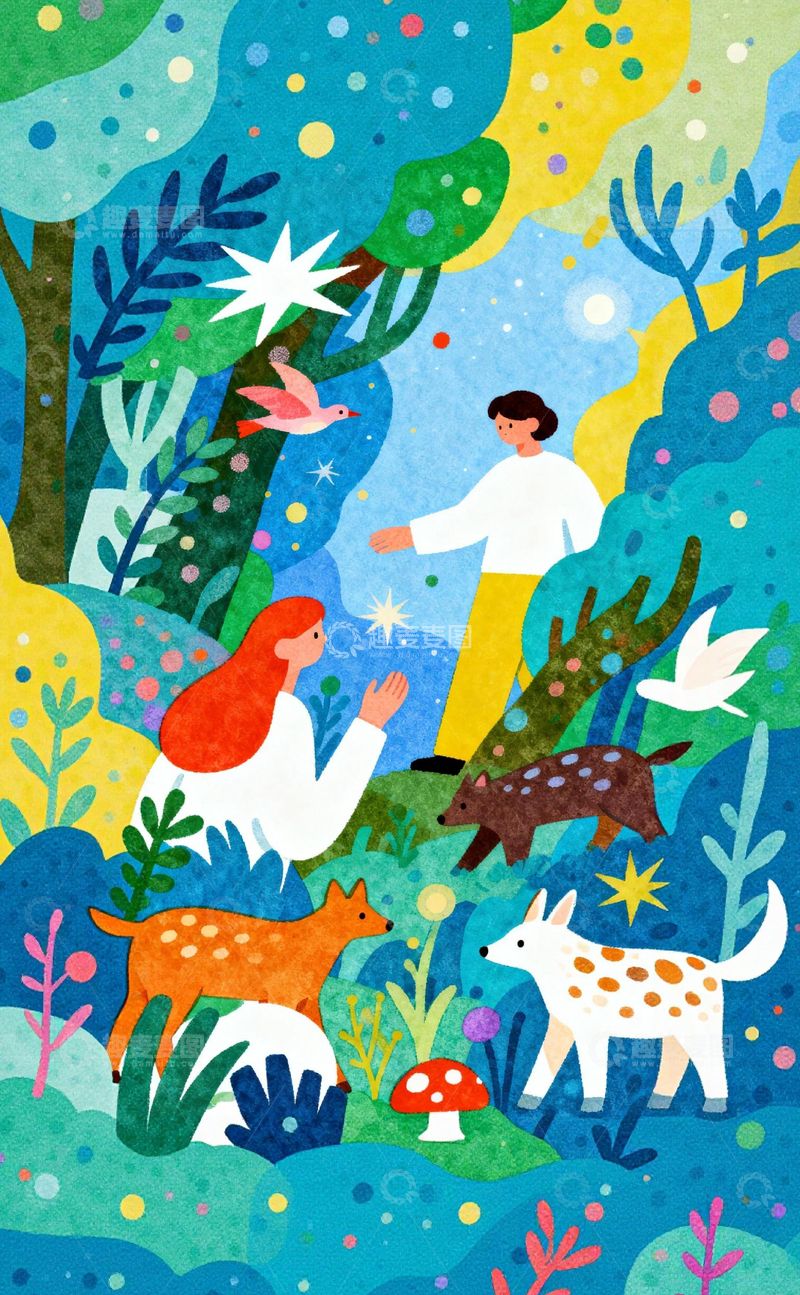 高清大图下载【趣麦麦图】童话森林梦幻人物插画