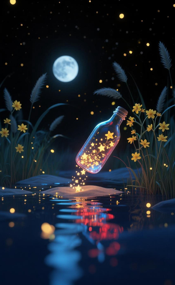 梦幻瓶中星光夜景插画