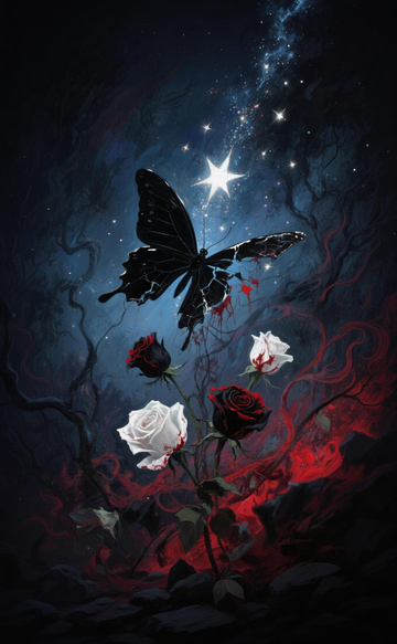暗黑蝴蝶玫瑰星空幻想画