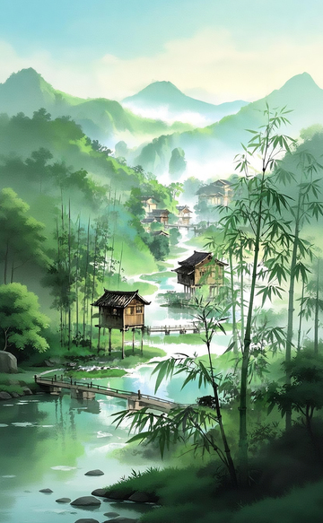 山水田园风光国画