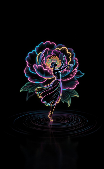 霓虹灯舞女与花朵艺术插画