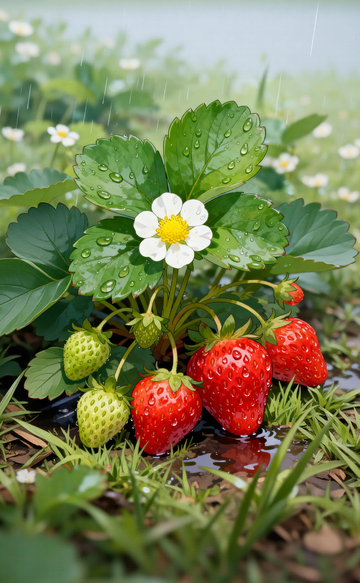 雨中草莓园自然风光摄影