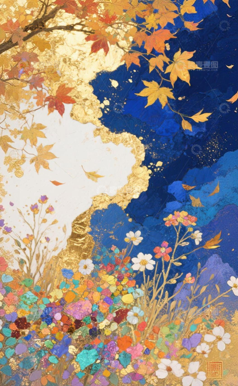 高清大图下载【趣麦麦图】金秋落叶花卉艺术插画