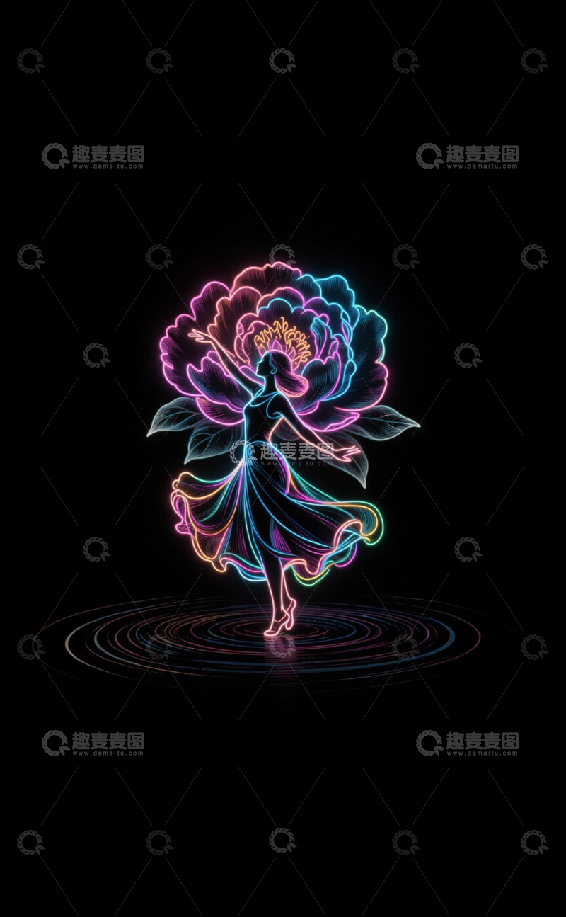 高清大图下载【趣麦麦图】霓虹花舞艺术插画