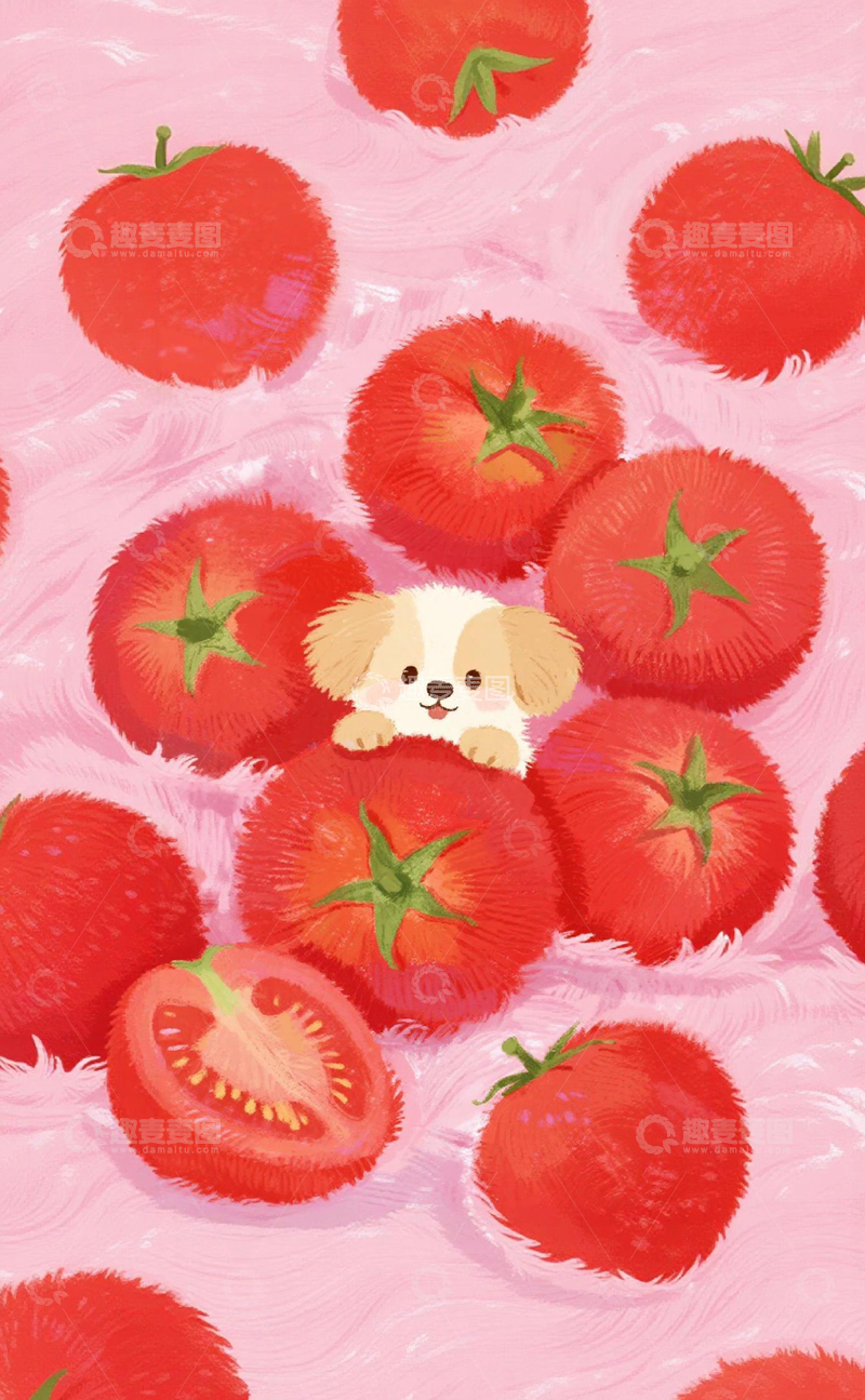 高清大图下载【趣麦麦图】可爱狗狗草莓插画