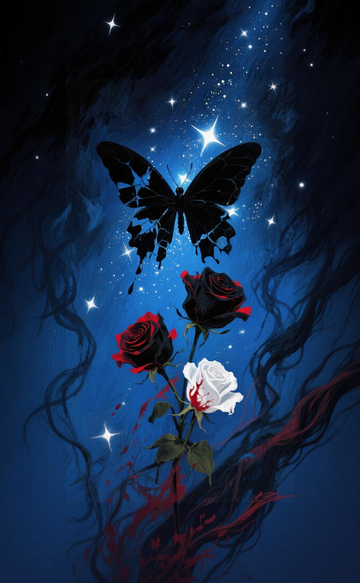 暗黑蝴蝶玫瑰星空艺术插画