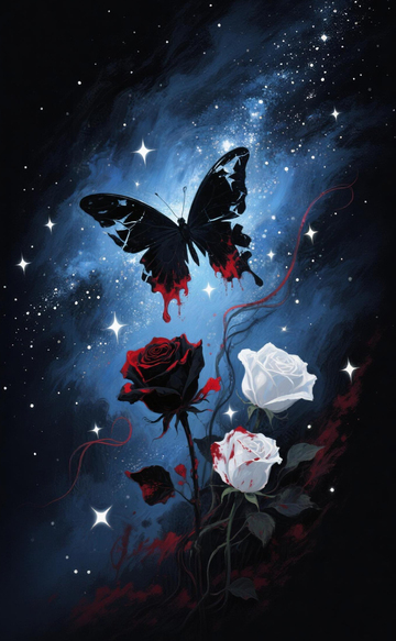 暗黑星空蝴蝶玫瑰艺术插画