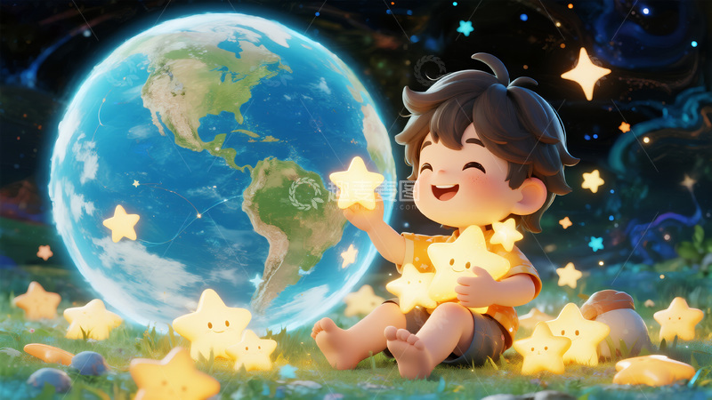 高清大图下载【趣麦麦图】星际漫游：地球之上的摘星男孩