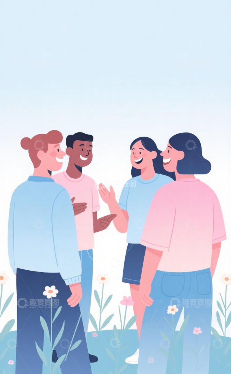 卡通风朋友聚会户外插画素材