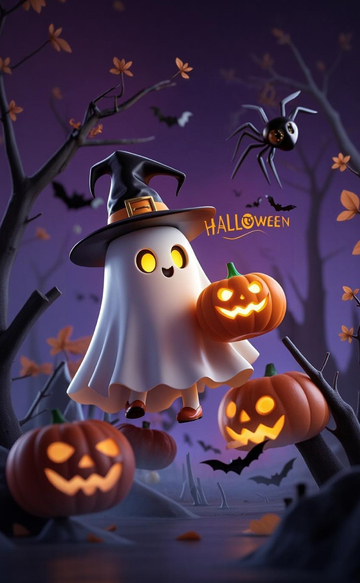 万圣节鬼魂南瓜灯插画