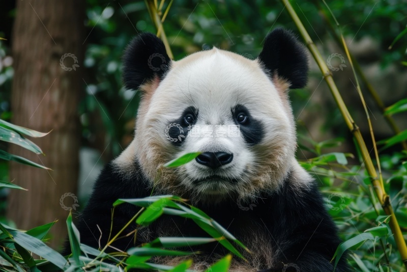 高清大图下载【趣麦麦图】树林里的一只大熊猫