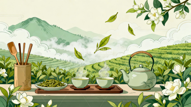 高清大图下载【趣麦麦图】绿茶茉莉花茶茶文化01