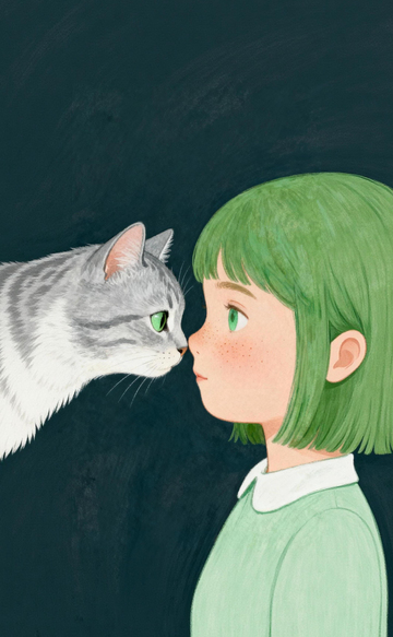 动漫风少女与猫插画