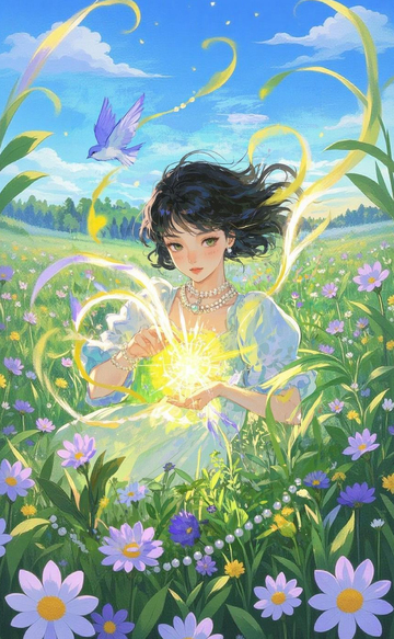 梦幻花园少女插画