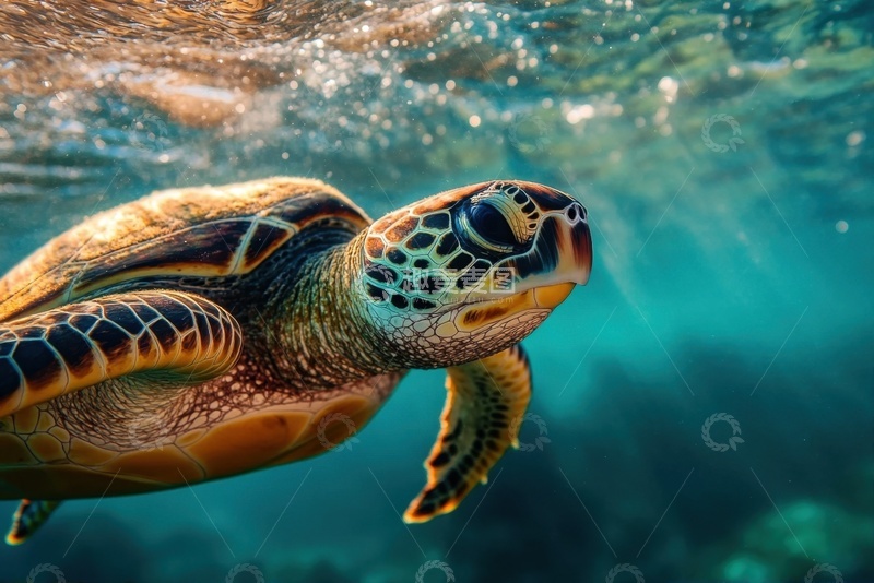 高清大图下载【趣麦麦图】大海里游泳的一只海龟