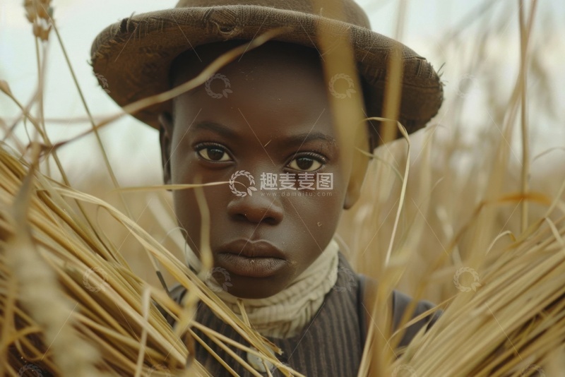 高清大图下载【趣麦麦图】麦田里的黑人小女孩