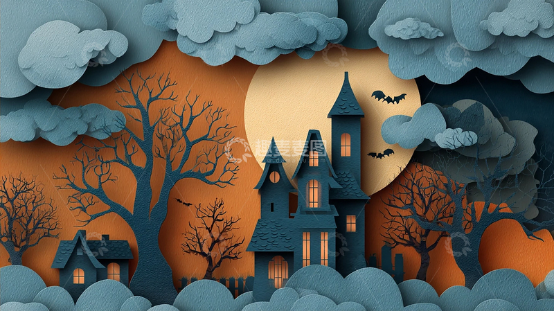 高清大图下载【趣麦麦图】恐怖夜晚的鬼屋幻想