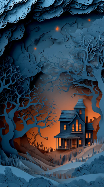 神秘幽暗的古堡夜景