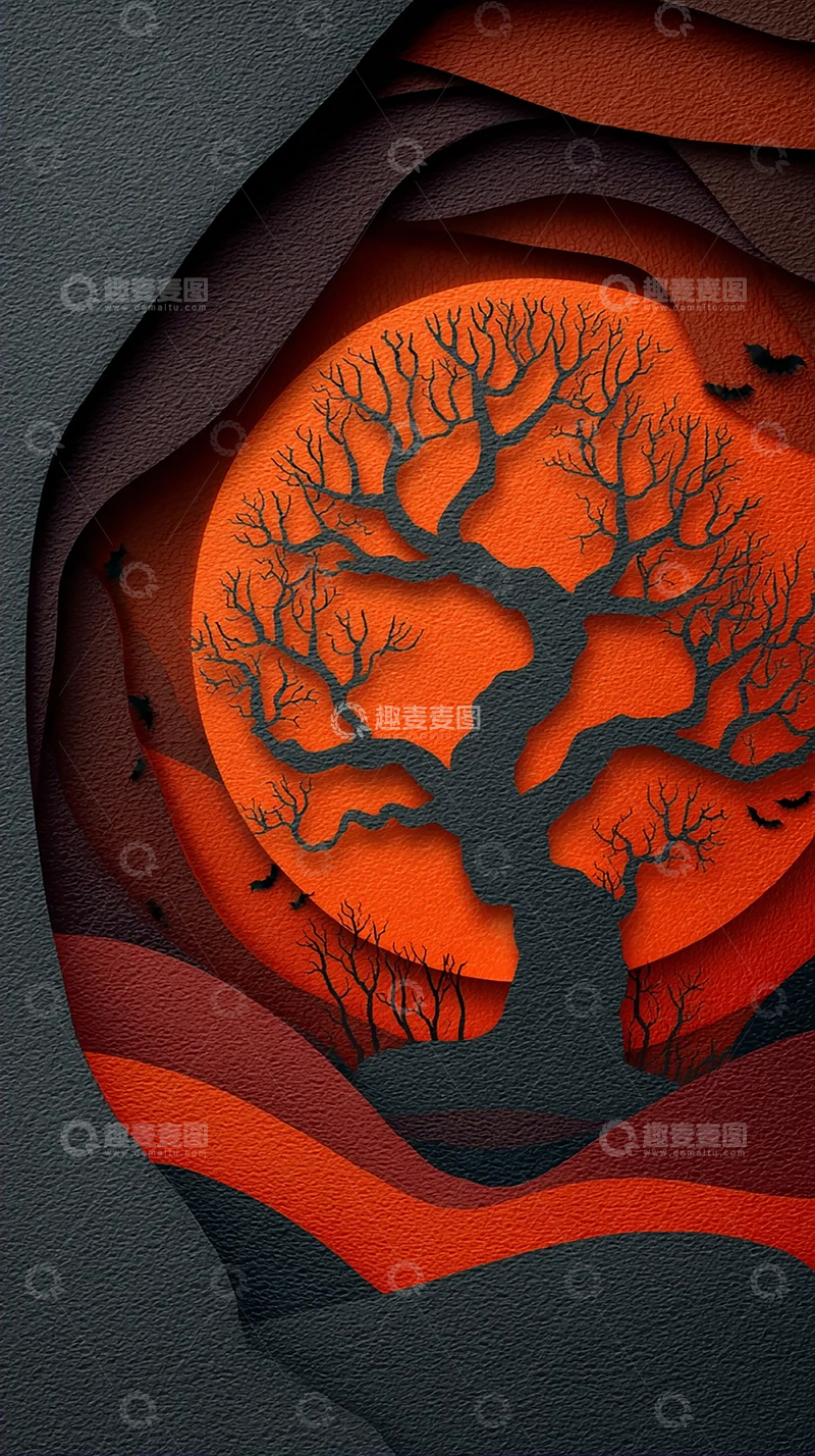 高清大图下载【趣麦麦图】深秋荒野树木剪影